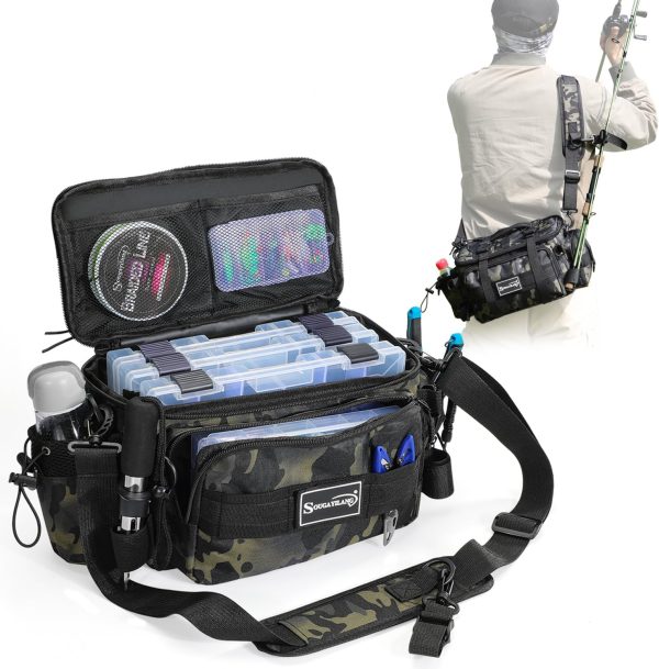 Sougayilang Fishing Tackle Bags - Fishing Tackle Storage Bags for Saltwater or Freshwater Fishing Gear - Padded Shoulder Strap - Tackle Box Bag Fishing Bag(Green) - Image 3