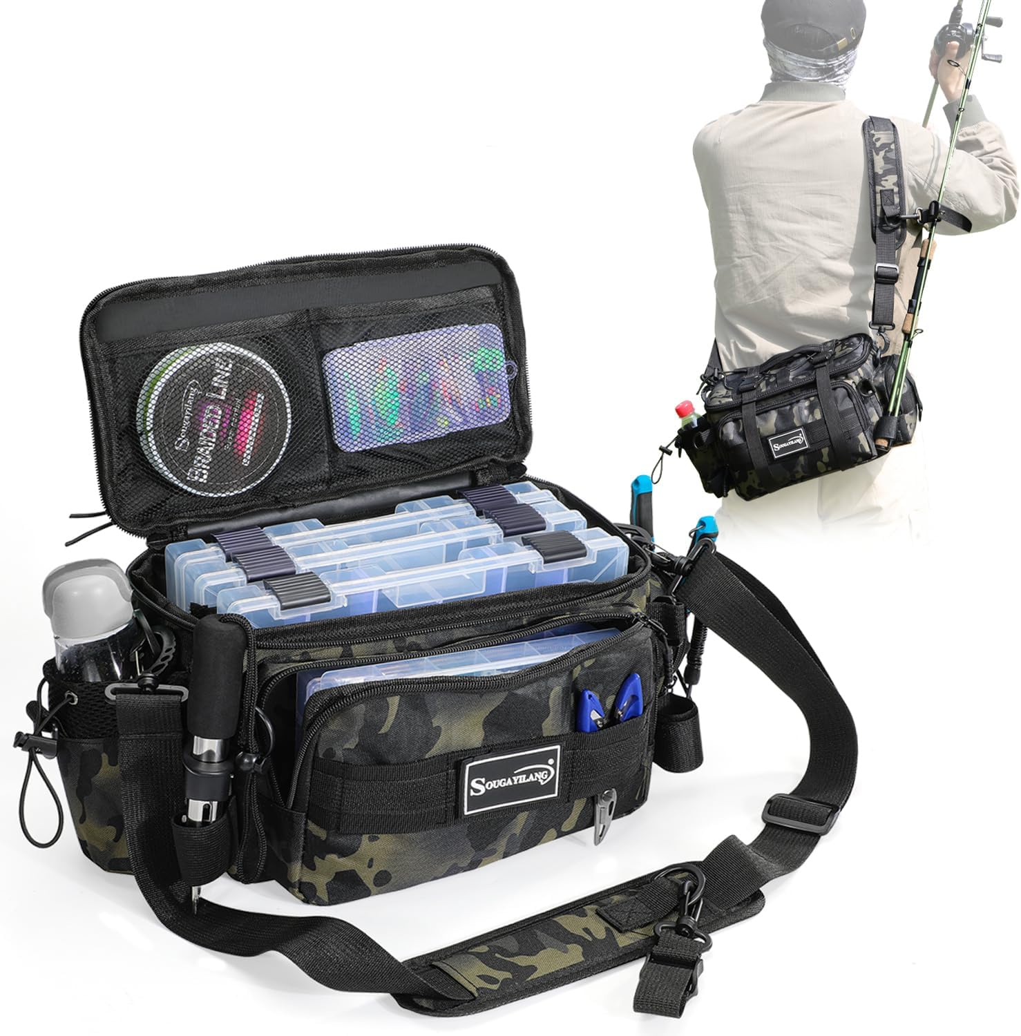 Sougayilang Fishing Tackle Bags - Fishing Tackle Storage Bags for Saltwater or Freshwater Fishing Gear - Padded Shoulder Strap - Tackle Box Bag Fishing Bag(Green) - Image 3