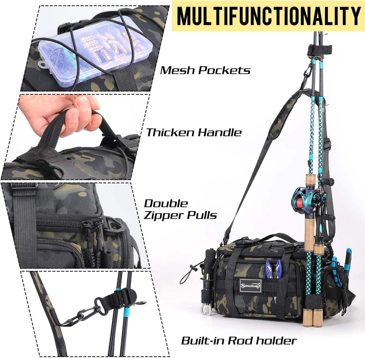 Sougayilang Fishing Tackle Bags - Fishing Tackle Storage Bags for Saltwater or Freshwater Fishing Gear - Padded Shoulder Strap - Tackle Box Bag Fishing Bag(Green) - Image 4