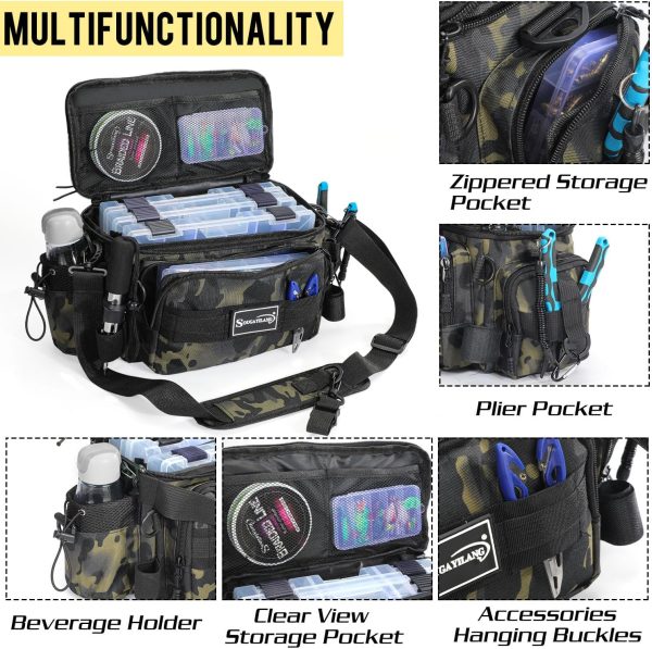 Sougayilang Fishing Tackle Bags - Fishing Tackle Storage Bags for Saltwater or Freshwater Fishing Gear - Padded Shoulder Strap - Tackle Box Bag Fishing Bag(Green) - Image 5