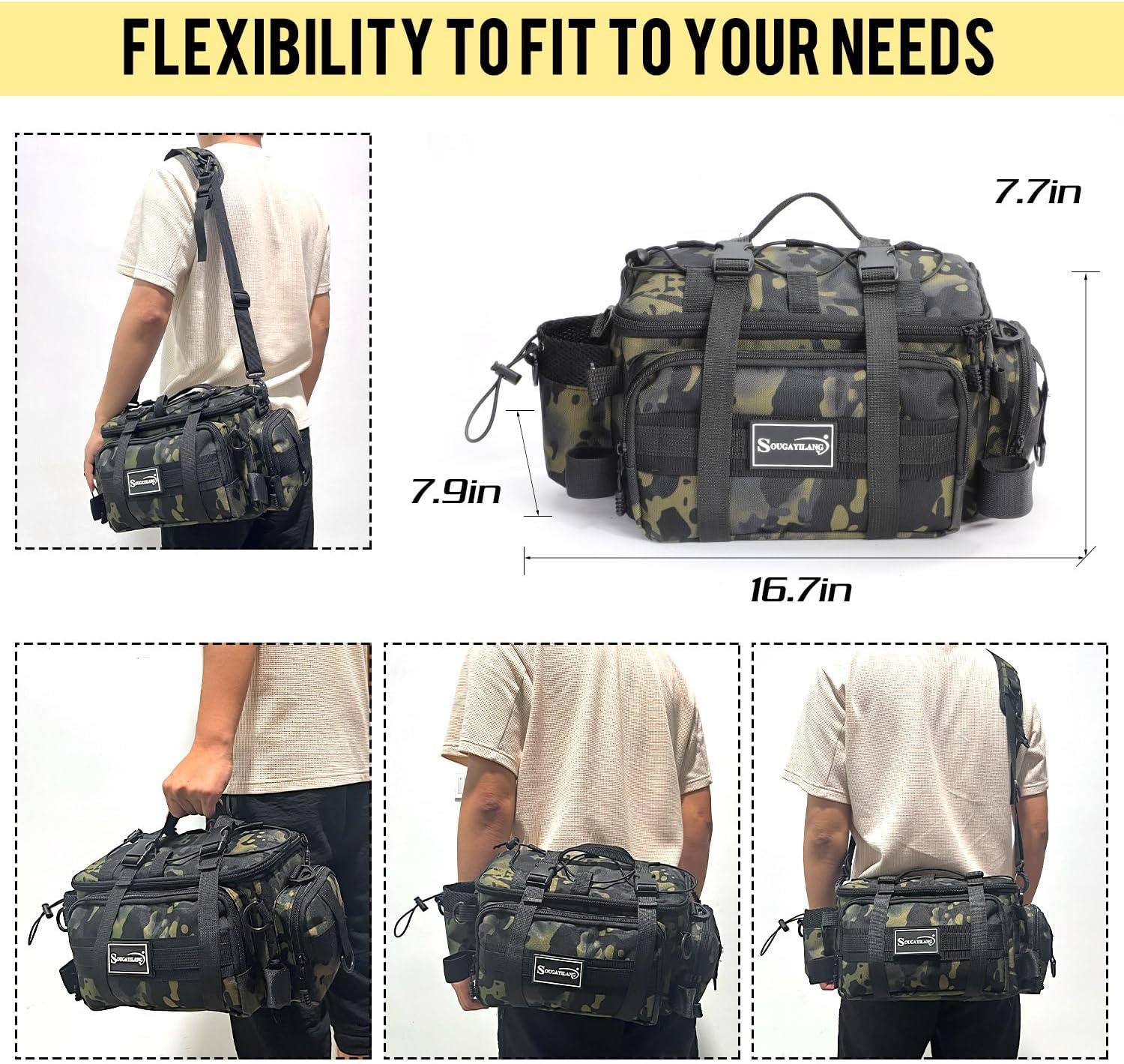 Sougayilang Fishing Tackle Bags - Fishing Tackle Storage Bags for Saltwater or Freshwater Fishing Gear - Padded Shoulder Strap - Tackle Box Bag Fishing Bag(Green) - Image 6